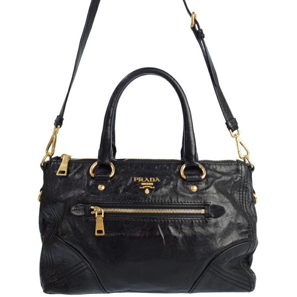 Prada Vitello Shine Leather Phenix satchel Shoulder Bag Black